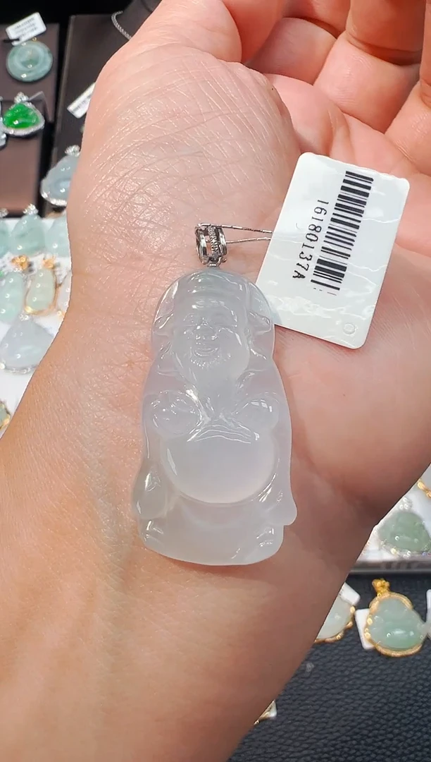 吊坠(不含链)18K金镶嵌翡翠财神爷吊坠137A