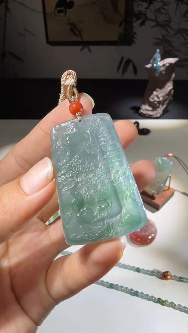 未镶嵌挂件翡翠山水牌 多样性发一