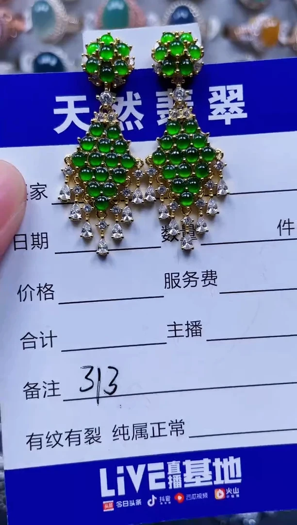 银S925镶嵌翡翠耳饰313