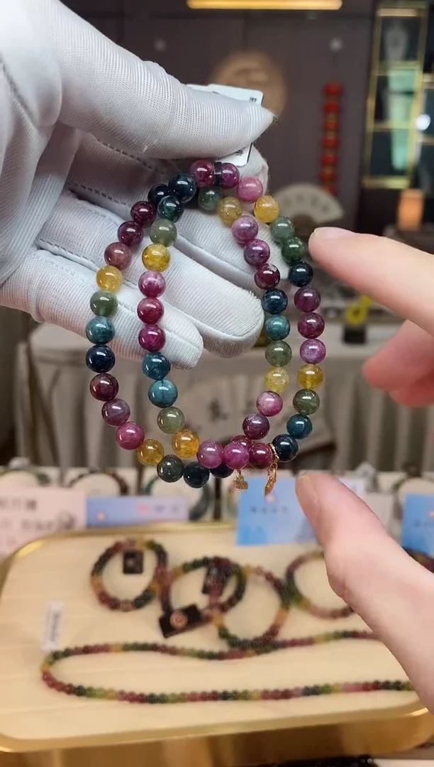 未镶嵌老矿碧玺彩虹单圈手串mm+碧玺xion多样性发一条