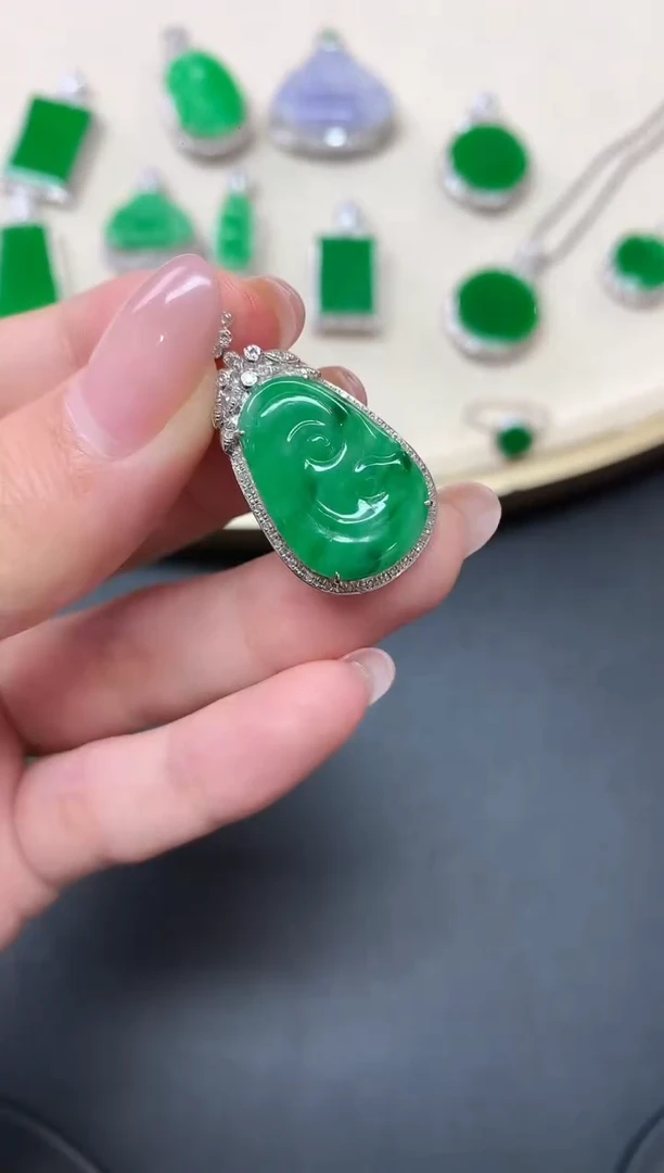 翡翠18K金镶嵌吊坠(不含链)W529|5800