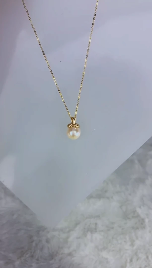银S925镶嵌DA海水珍珠海水羽皇金吊坠8-9 c1513