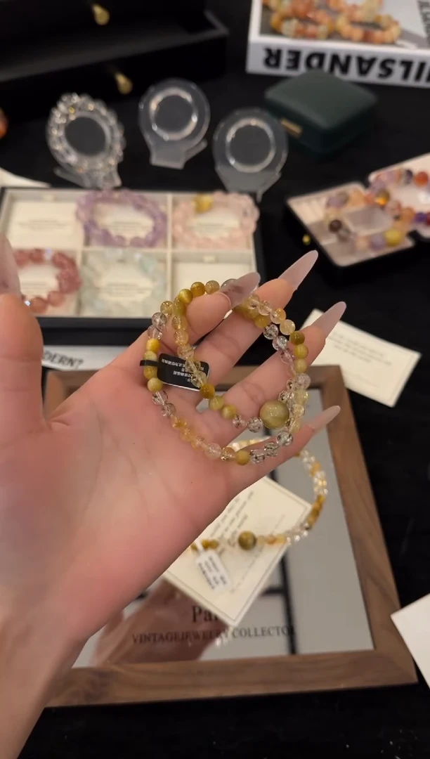 未镶嵌手链水晶金虎眼双圈x3436