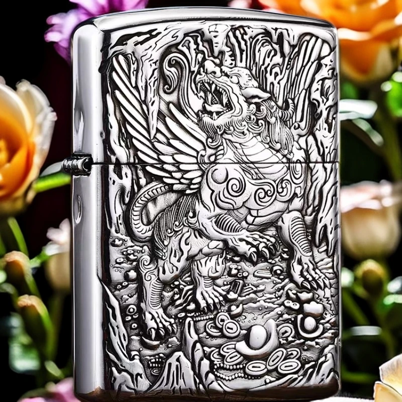 zippo打火机正品s925银盔甲天禄3D立体浮雕之宝防风送礼DYJ1
