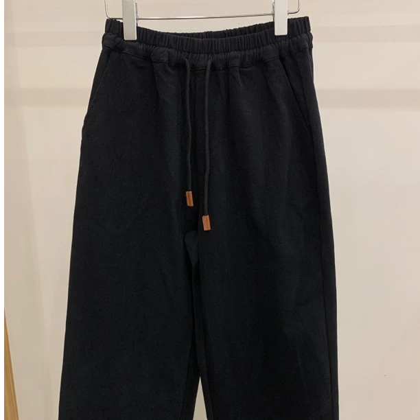 简约松紧腰抽绳直筒加绒阔腿布裤