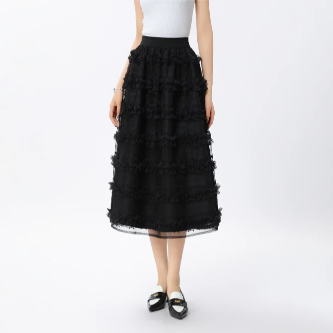 AMASS/阿玛施 新款百搭时尚气质复古中长款蛋糕A字裙子520038