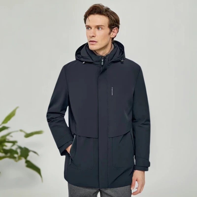 【鹅绒服8006】男士轻奢商务绅士正装通勤可拆卸内胆中长羽绒服