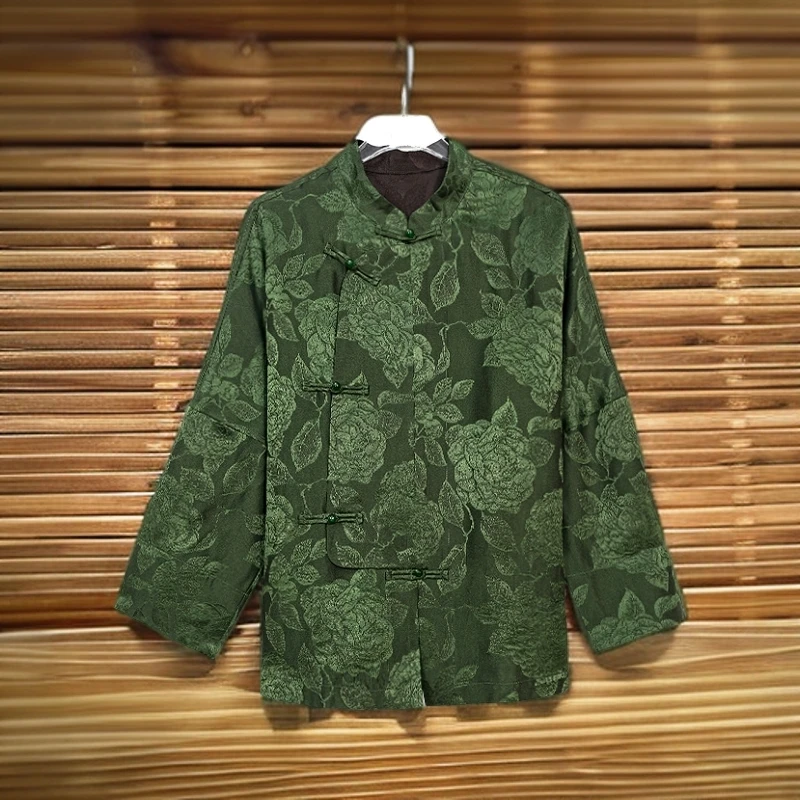 LL2025新款重磅皮子绿色牡丹轻奢女装双面穿外套 24740