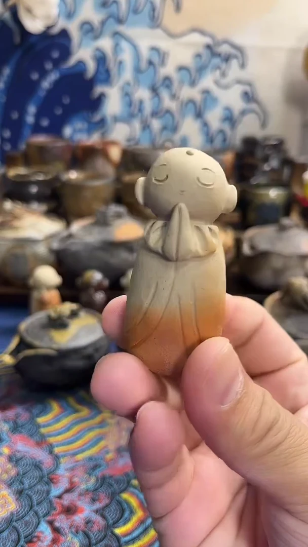 和尚摆件日式备前烧茶具茶周边