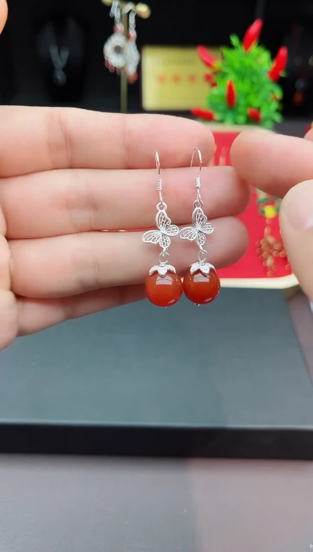 【闪购商品】南红玛瑙耳饰银S925镶嵌417000