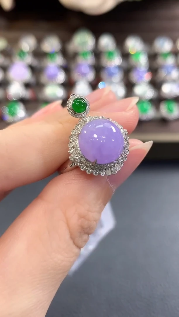 18K金镶嵌戒指翡翠d171 紫货有色差