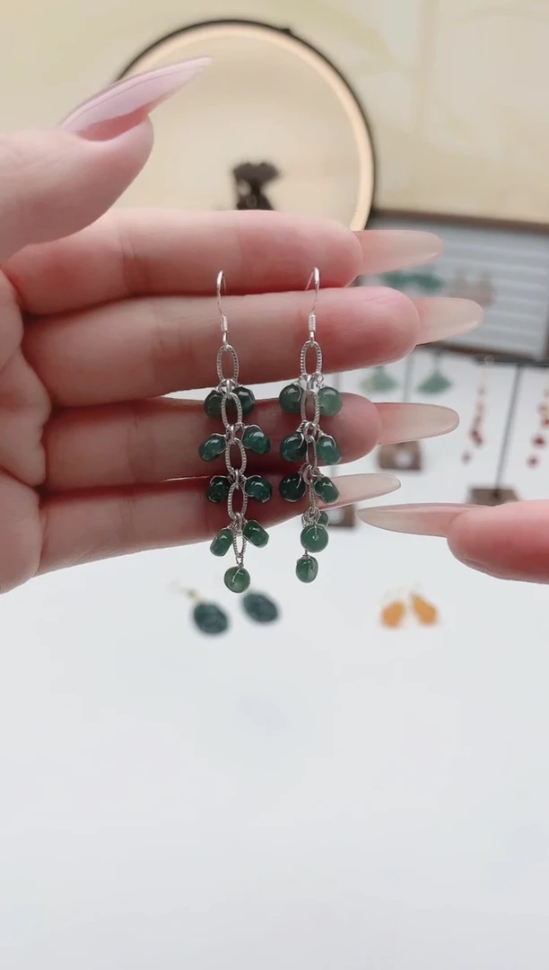 未镶嵌翡翠耳饰00翡翠流苏银色