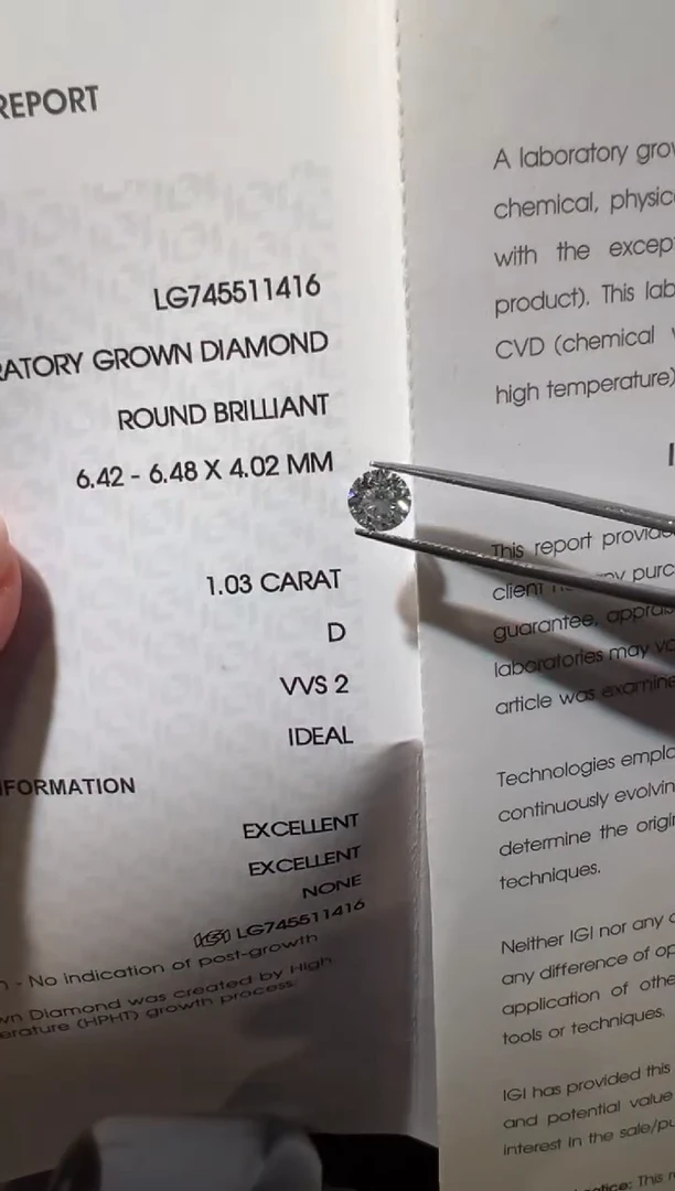 裸石合成钻石LG1416    1.03ct