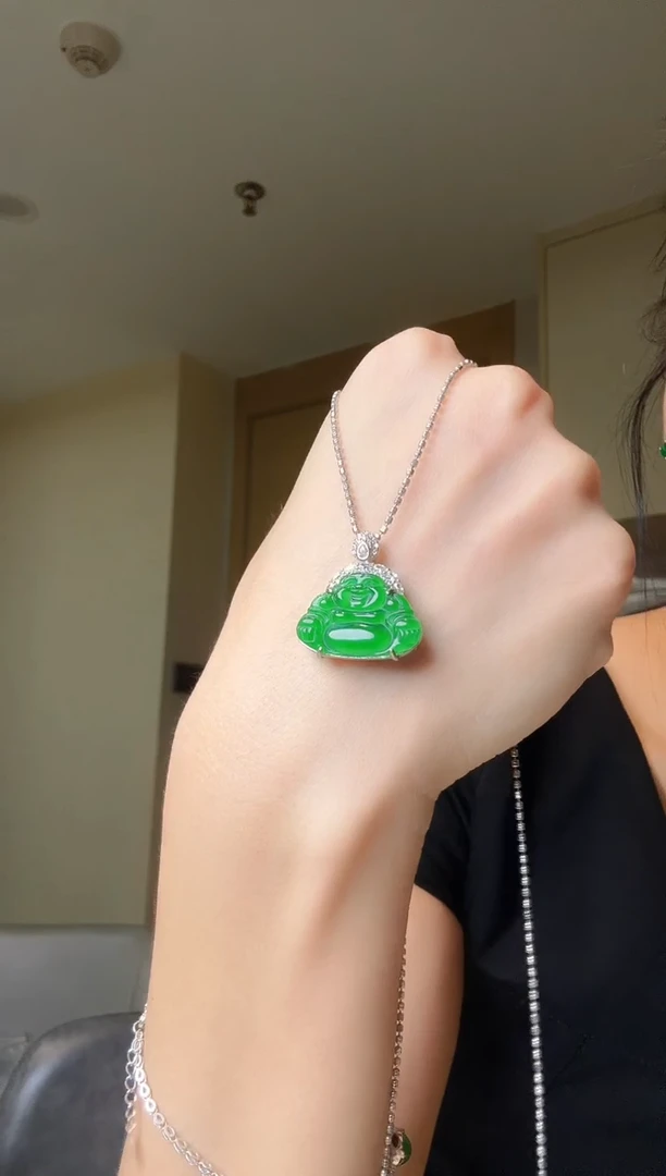 翡翠银S925镶嵌吊坠(不含链)天然翡翠吊坠