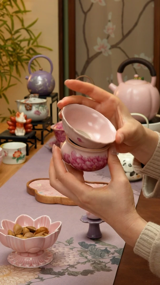 【闪购商品】【领丰茶具福力】粉汝牡丹茶漏