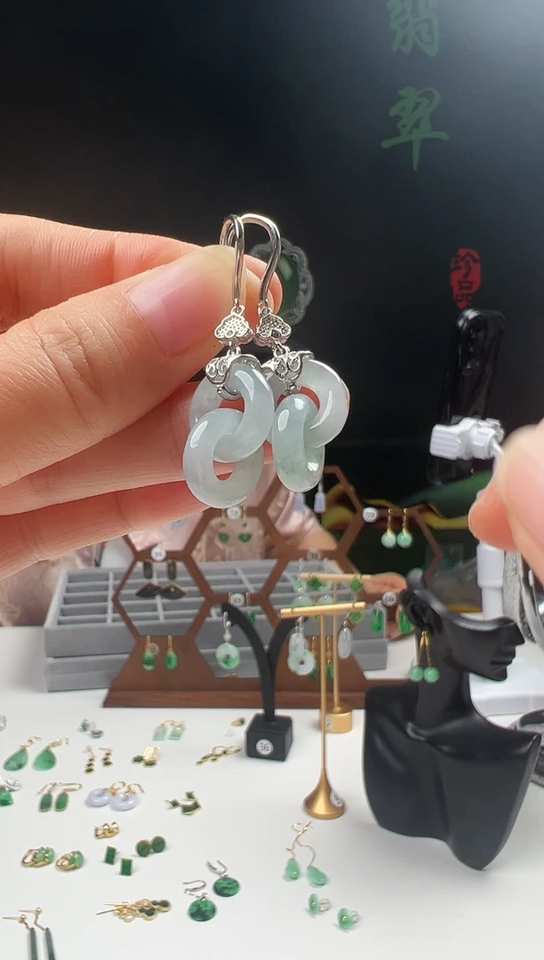 银S925镶嵌翡翠耳饰001