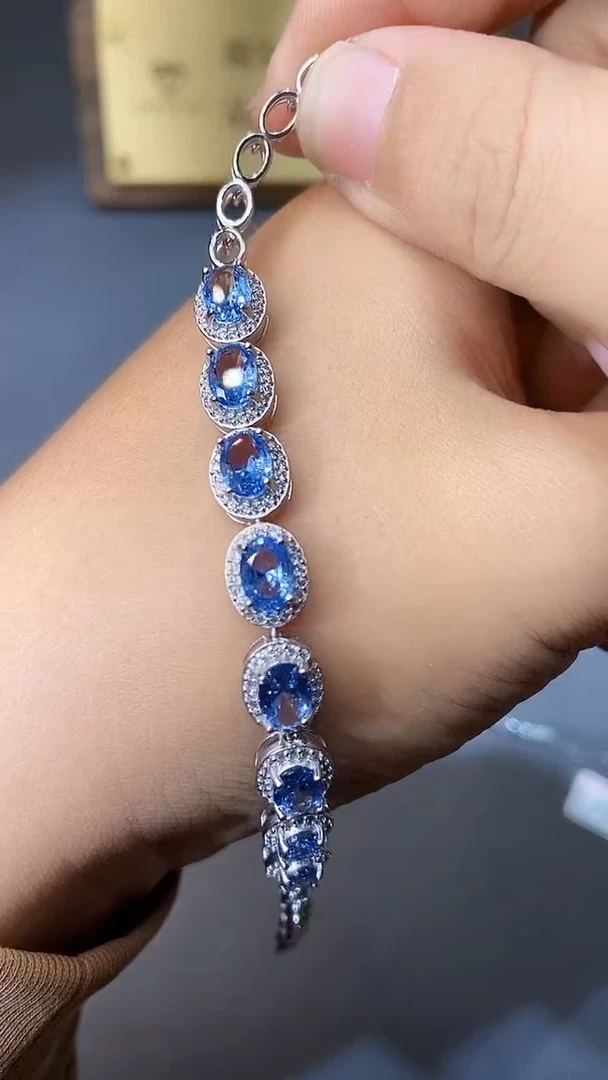 【闪购商品】海蓝宝石手链银S925镶嵌1564