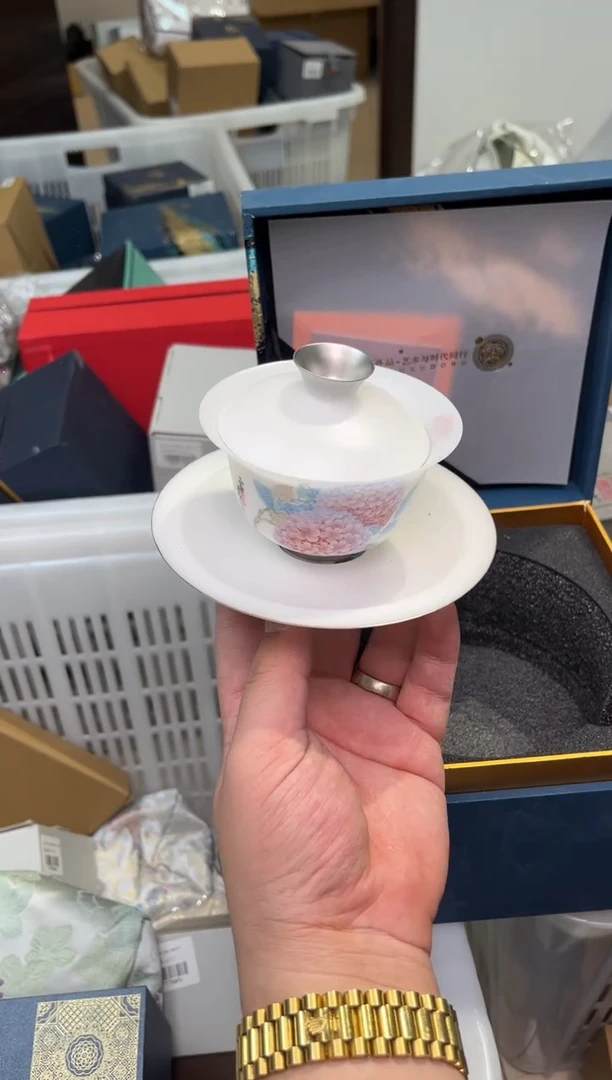 粉绣球盖碗茶具茶具
