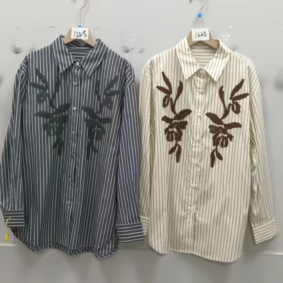 衬衫长袖潮流秋季春款上衣长款宽松条纹极简风春季1225