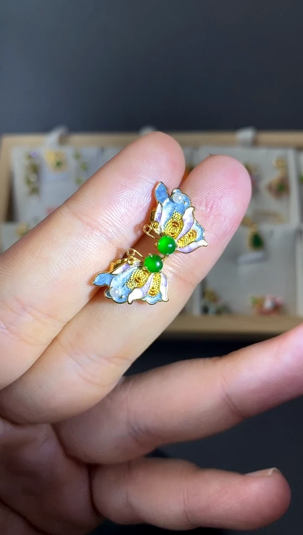 【闪购商品】翡翠耳饰银S925镀金镶嵌买断价 补