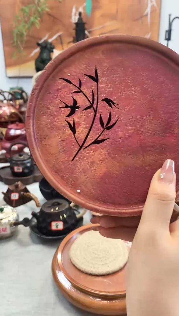 火烧红紫竹紫铜壶承