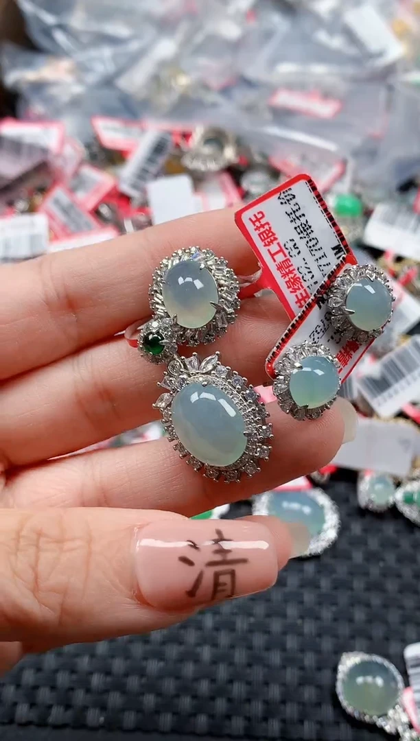 银S925镶嵌戒指翡翠天然A货缅甸翡翠