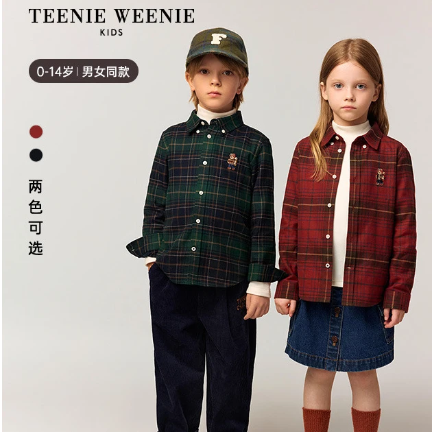 TeenieWeenieKids小熊童装秋冬男女童经典格纹衬衫TKYC258976I