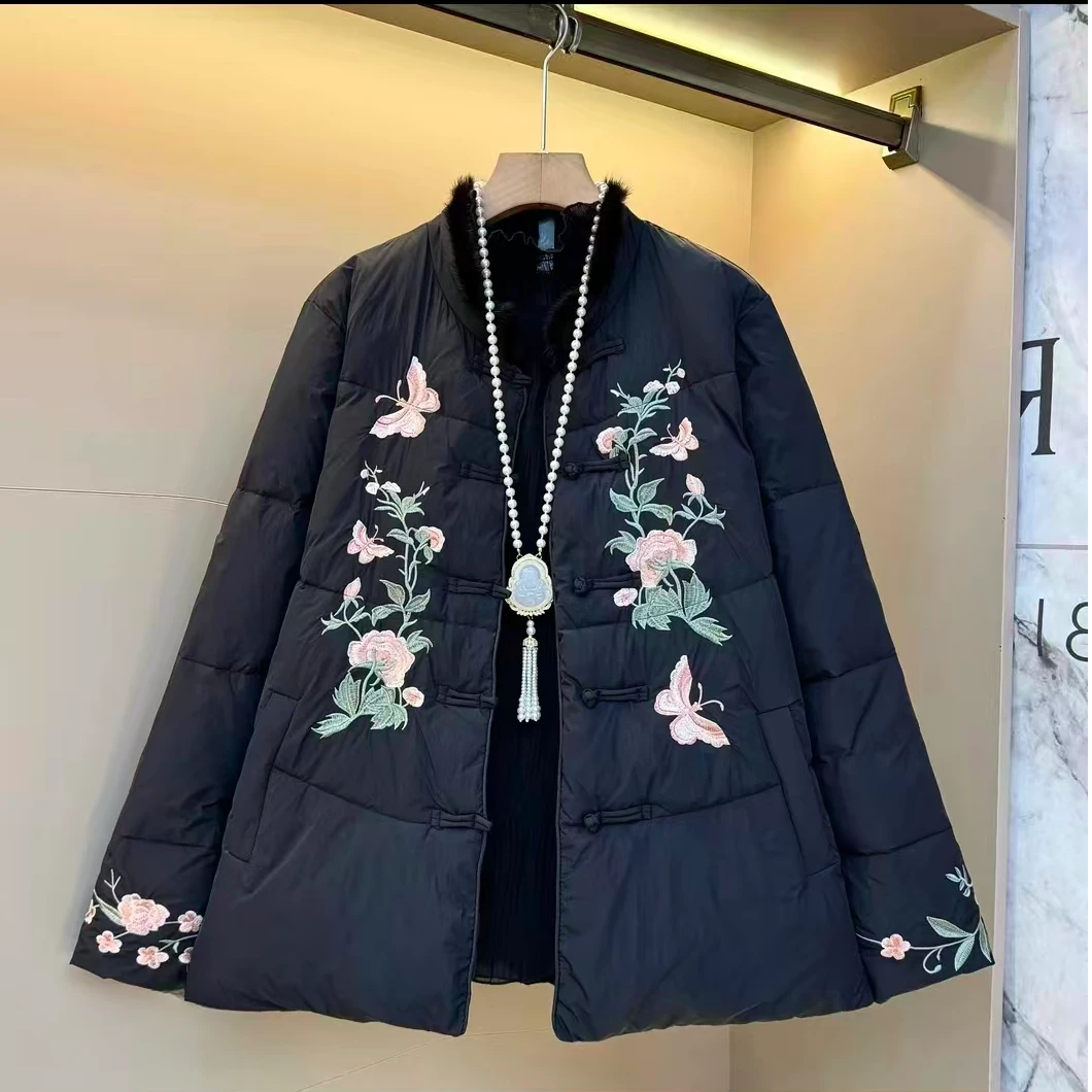 大码胖MM新中式国风刺绣重工百搭显瘦大码棉服