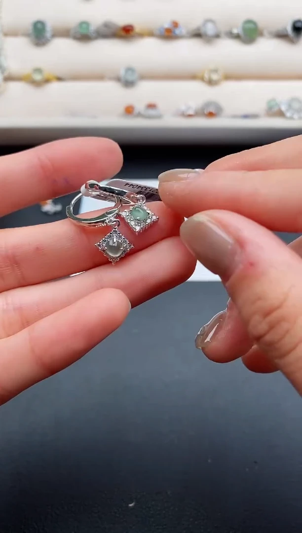 银S925镶嵌戒指翡翠缅甸天然A货翡翠22  10-