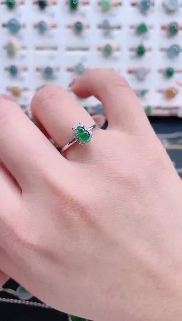 银S925镶嵌戒指翡翠天然翡翠