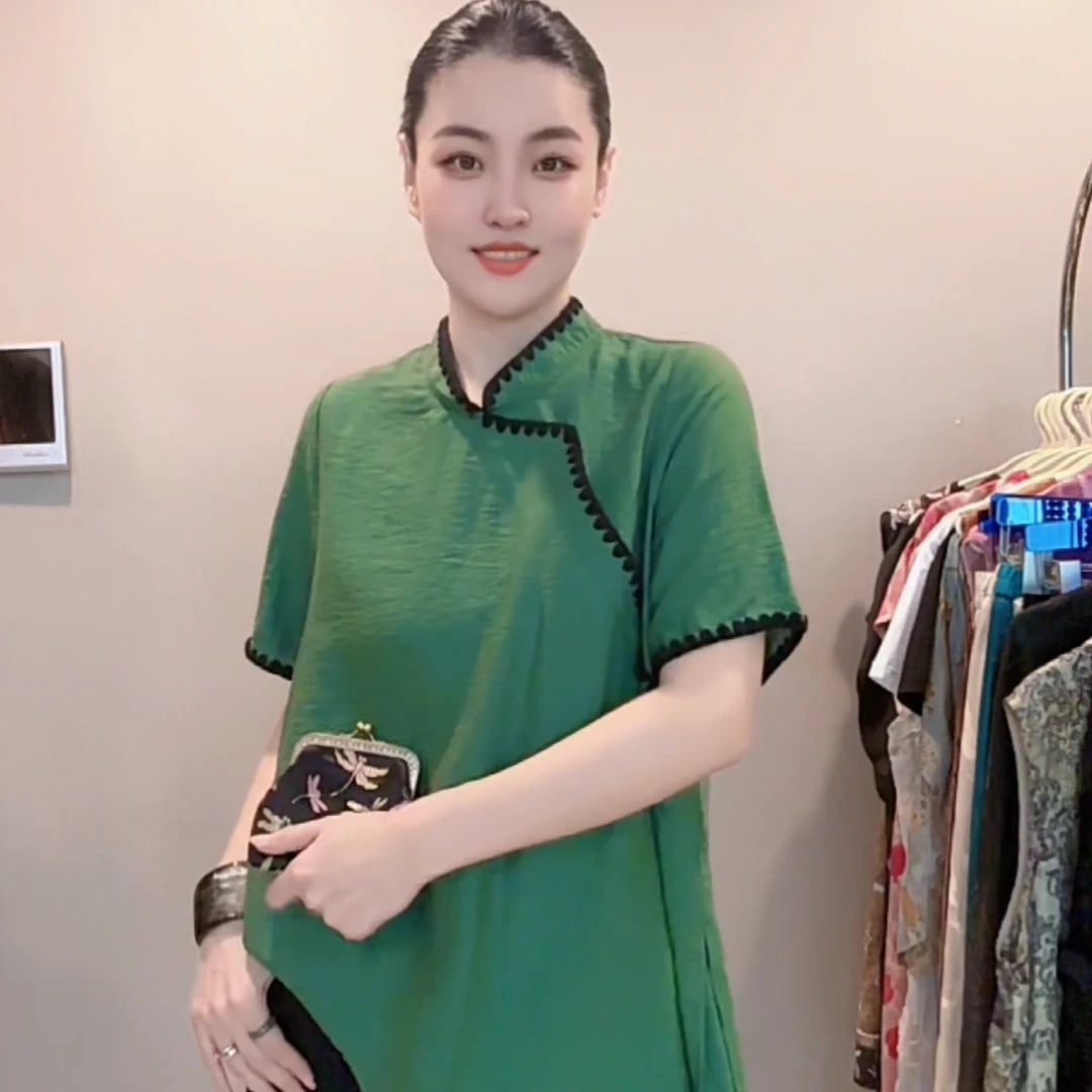 3333｛云山千里｝新中式砂洗褶皱工艺透气舒适时尚夏日新款国风上衣