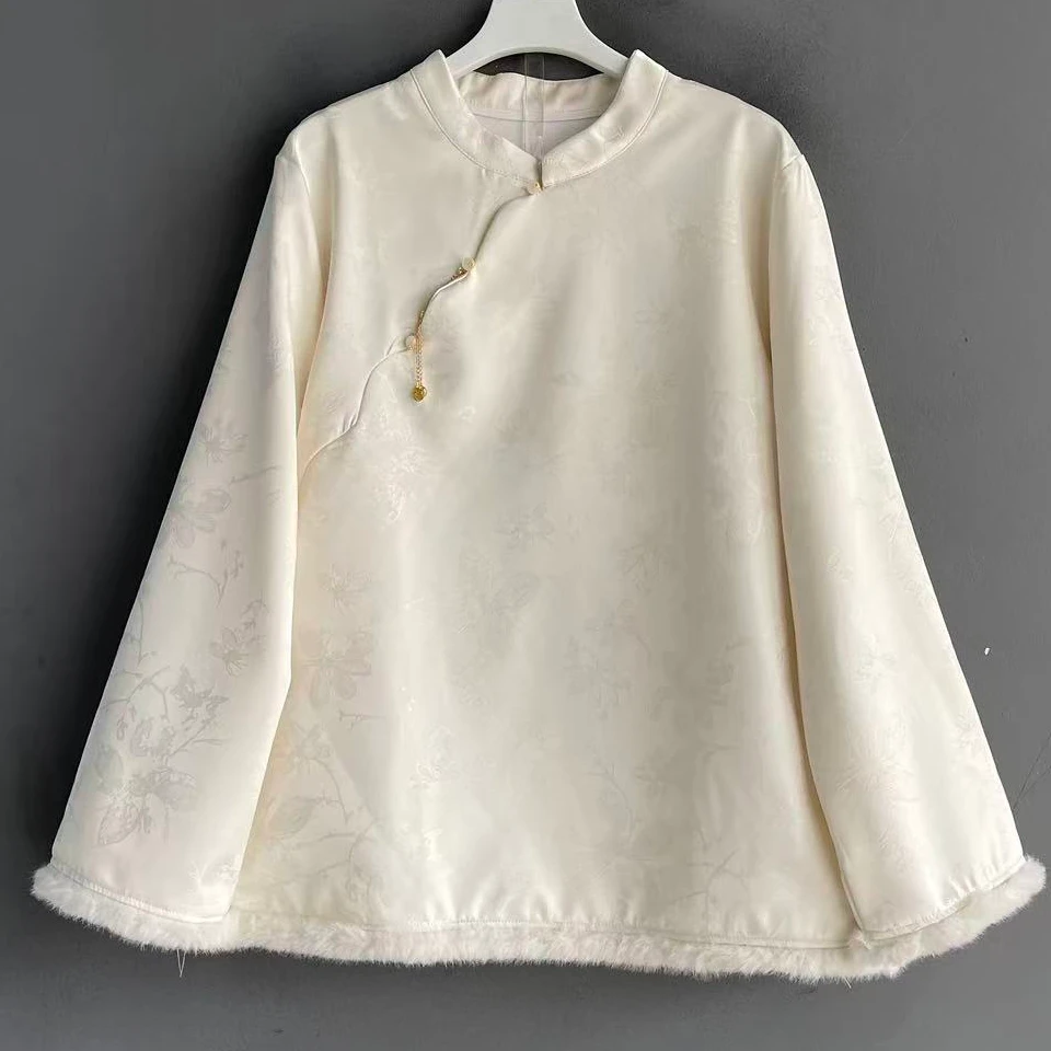 立领长袖加绒加厚款上衣中国风新中式中式