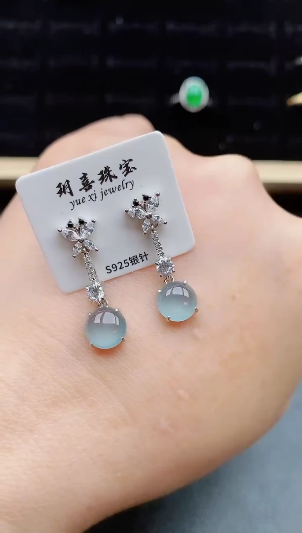 【闪购商品】翡翠耳饰银S925镶嵌0580
