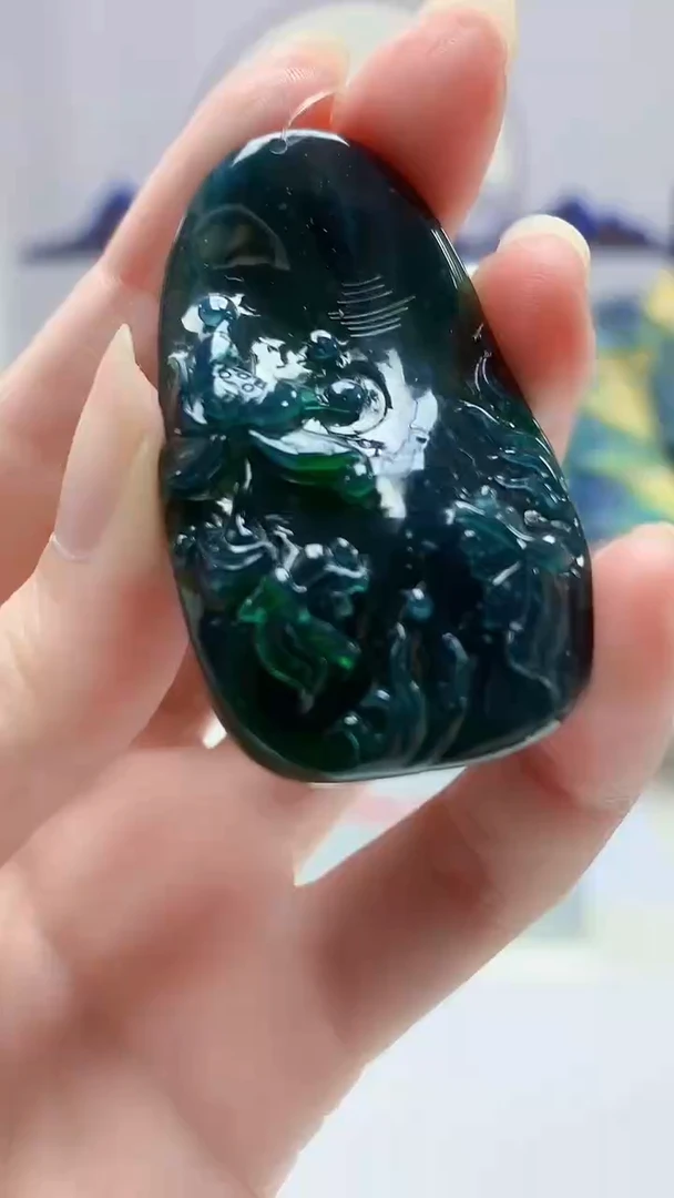 【闪购商品】定制翡翠未镶嵌4688zm-毛货挂件荷叶鱼176