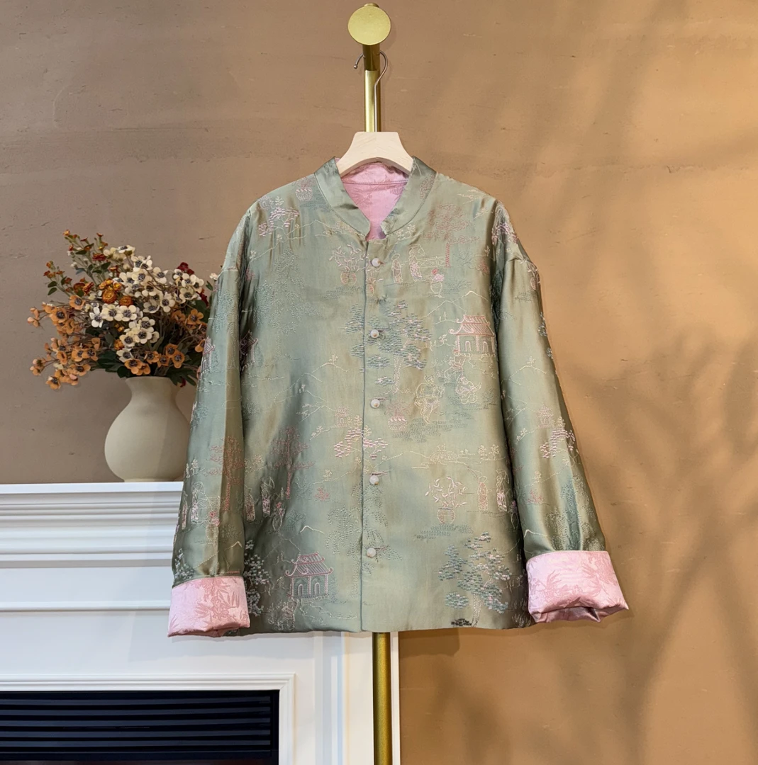 [‌抚琴]Q530春季新中式宽松双面穿丝缎外套女国风复古女装