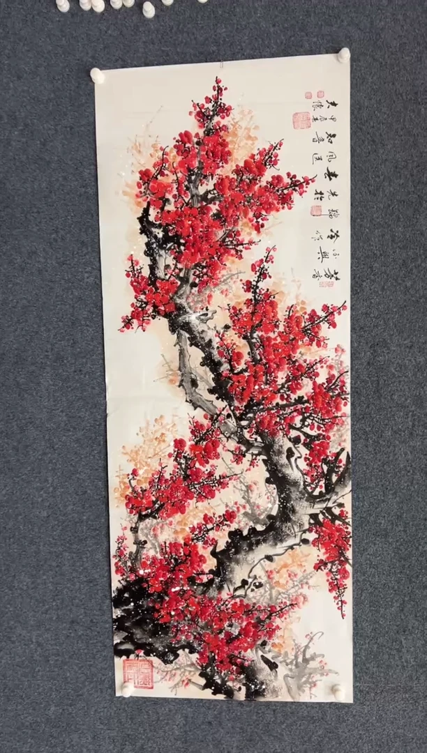 【闪购商品】国画王夫怀-小六尺横白宣-红梅