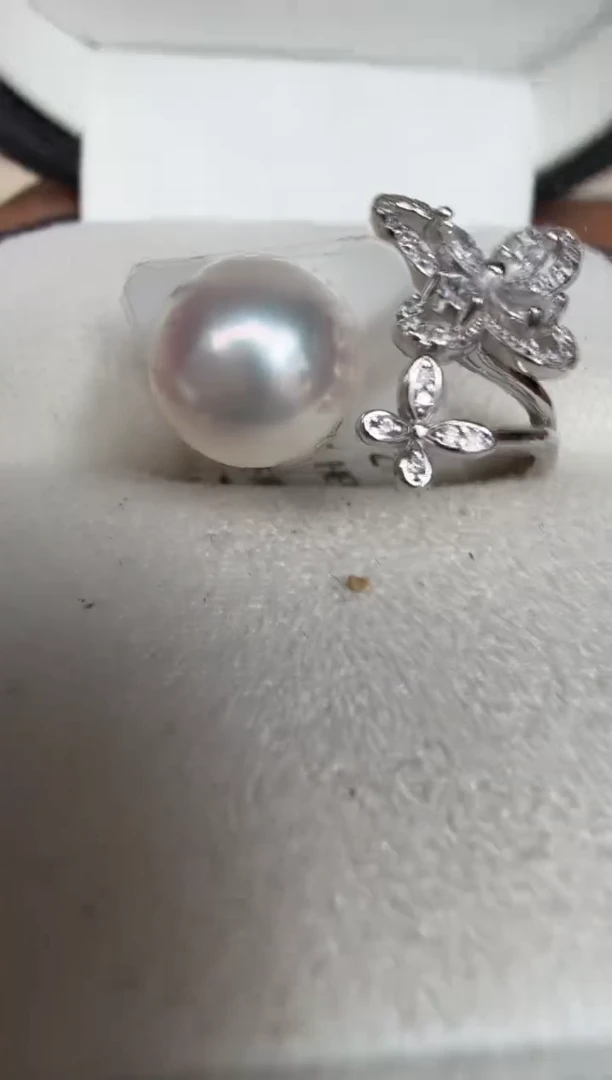 银S925镶嵌戒指海水珍珠戒指