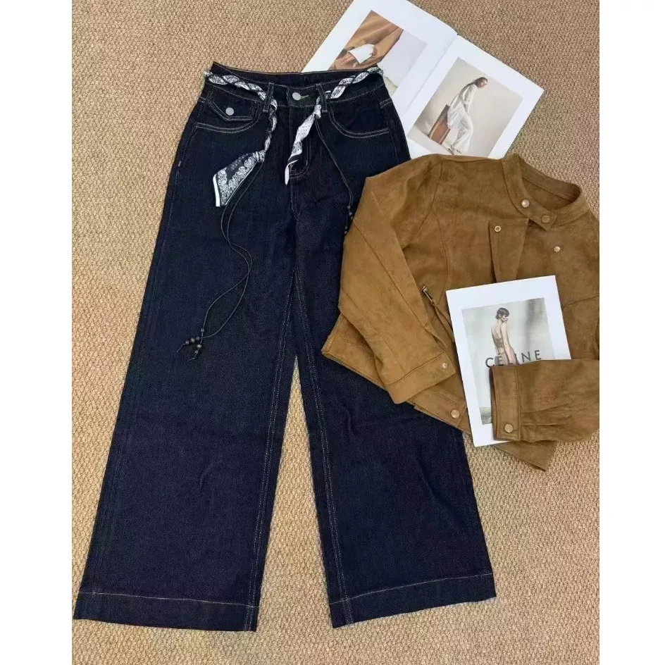 【小煎饼专属】丹宁色小个子高腰直筒裤～9003#