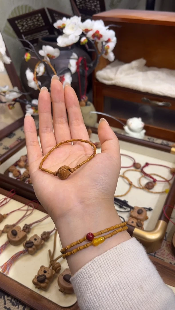 手串桃核【桃缘行】竹节「锦鲤」桃木桃核辟、挡、驱、护 备注手围