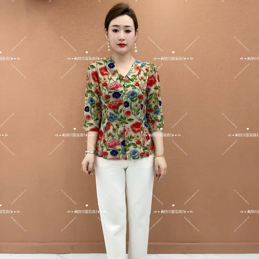 夏季新款国风宽松中老年女装洋气打底小衫气质时尚显瘦妈妈装