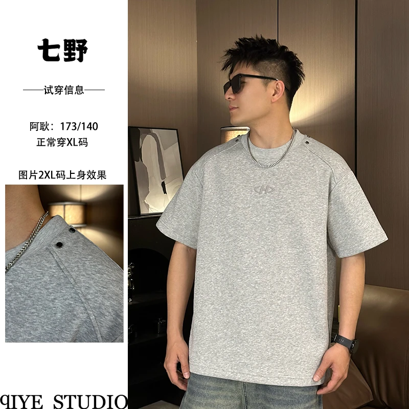 夏季新款立体裁剪3D刺绣字母设计短袖上衣休闲百搭纯色潮流半袖