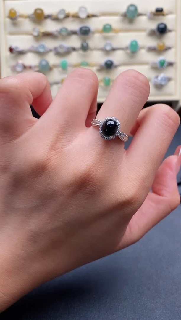 银S925镶嵌戒指翡翠333333+4