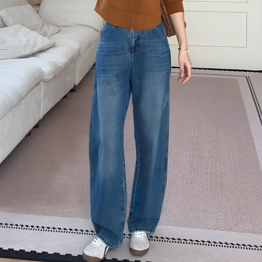 【余欢欢】秋季时尚百搭复古宽松牛仔长裤-YHK50345