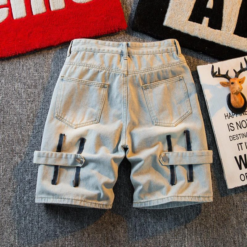 男装美式高街黄泥染牛仔短裤男拉链设计感小众潮牌ins炸街5分中裤