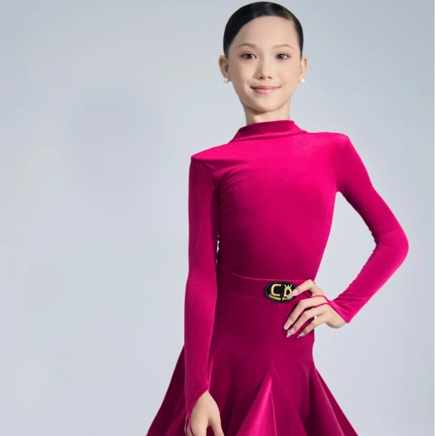 CD卡门伯爵梅紫色韩国丝绒规定服弹力专业比赛服大裙摆分体四季