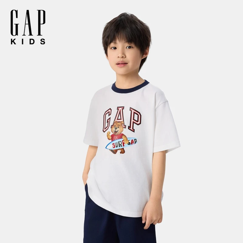 【吸湿排汗】Gap男女童新款logo小熊纯棉T恤767143