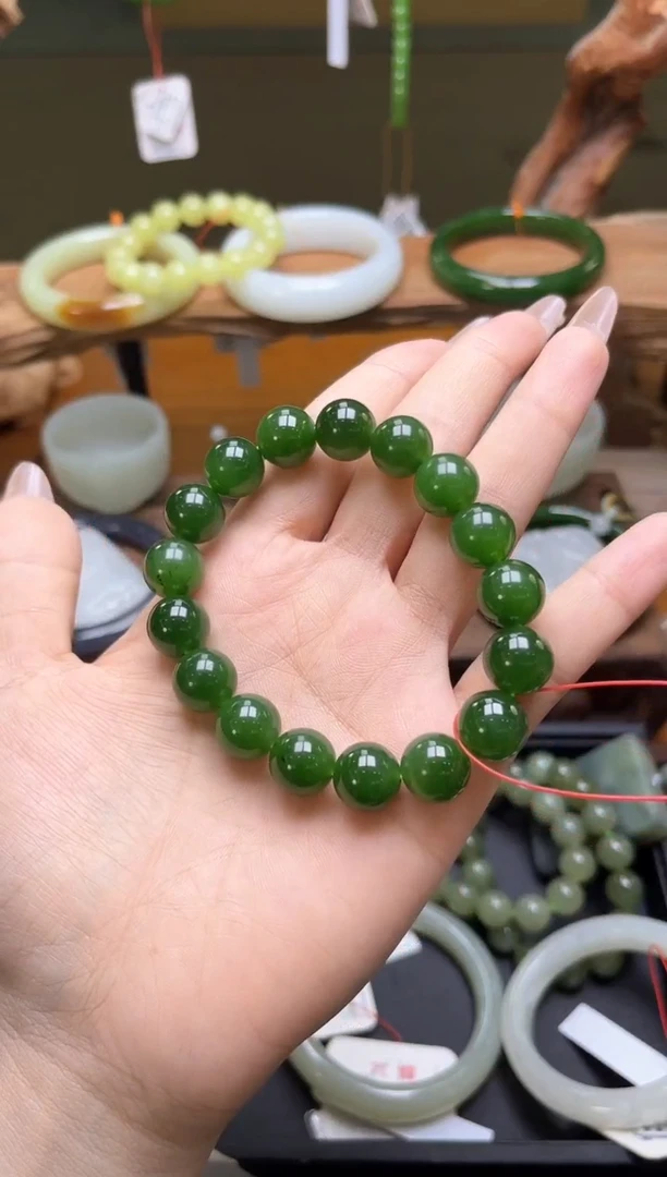 未镶嵌手串和田玉卡12俄料碧玉 圆珠 9012300