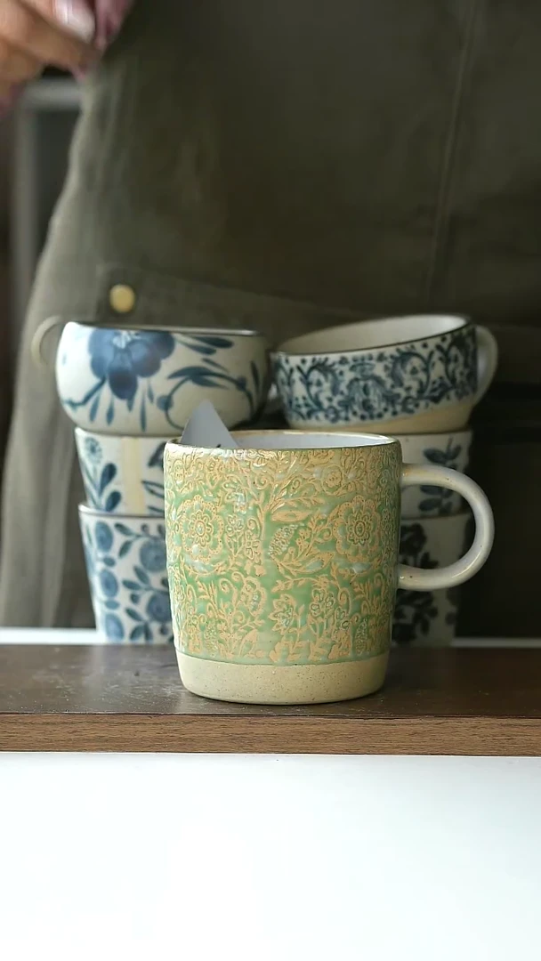 【闪购商品】陶瓷4号粗陶浮雕马克杯微瑕@4-2@