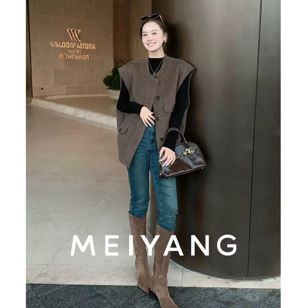 美洋MEIYANG 叮当羊毛马甲 绵羊毛|圆领排扣无袖马夹上衣-周四