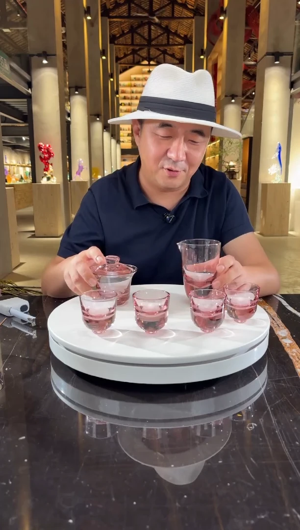 摆件海天霞水晶琉璃茶杯套装7件套3